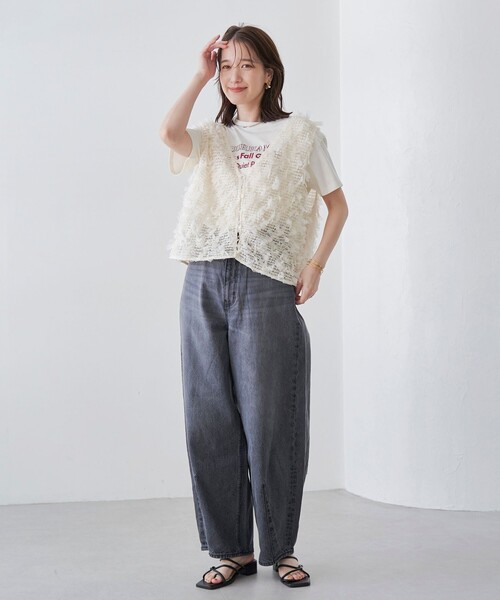 coen(コーエン)の「配色ロゴ刺繍Tシャツ(Tシャツ/カットソー・レディース・ライラック/オフホワイト/ダークブラウン/ダークグレー・L/M)」の9枚目の写真