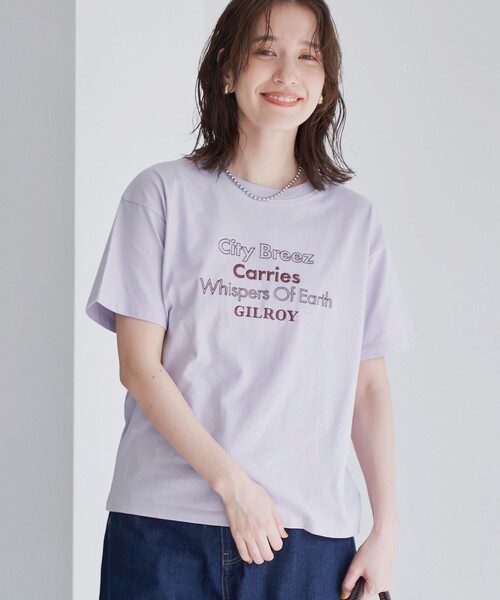 coen(コーエン)の「配色ロゴ刺繍Tシャツ(Tシャツ/カットソー・レディース・ライラック/オフホワイト/ダークブラウン/ダークグレー・L/M)」の13枚目の写真