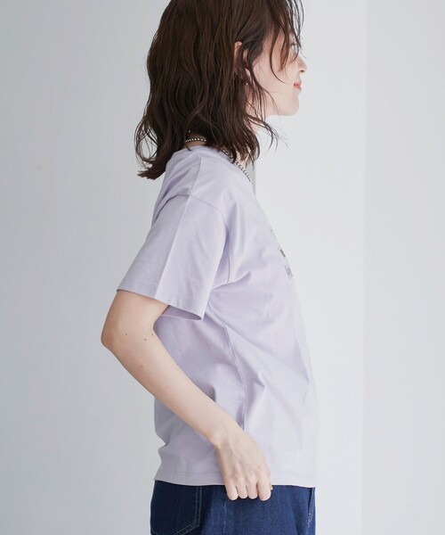 coen(コーエン)の「配色ロゴ刺繍Tシャツ(Tシャツ/カットソー・レディース・ライラック/オフホワイト/ダークブラウン/ダークグレー・L/M)」の14枚目の写真