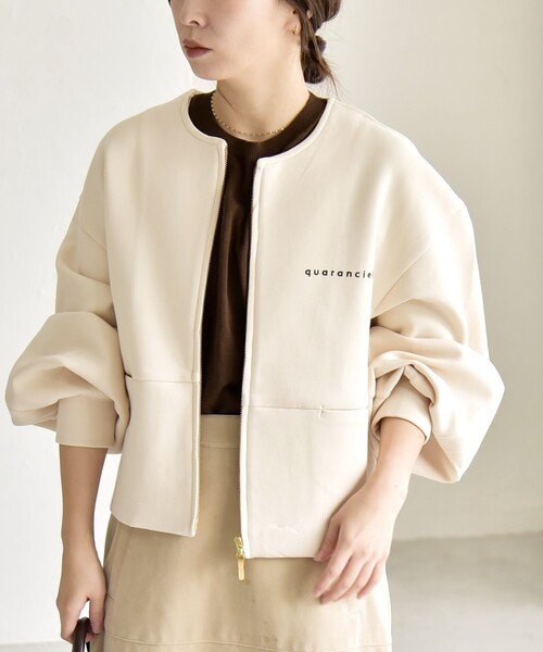 quaranciel:〈洗濯機可能〉ポンチ ロゴプリント スウェット ジップ