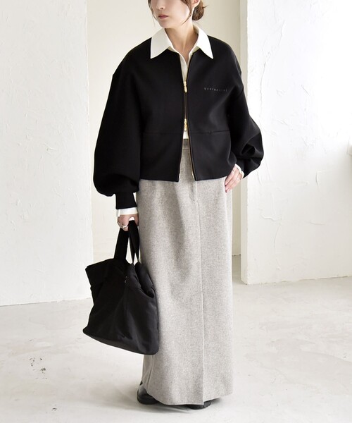 シェリエ sheller ボリュームスリーブ　コンパクトスウェット　黒 シェリエ sheller ボリュームスリーブ コンパクトスウェット 黒