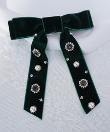 Lace Ladies（レースレディース）の「ビジュー パール ベロア リボン コサージュ クリップ（バレッタ/ヘアクリップ）」