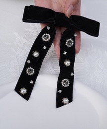 Lace Ladies（レースレディース）の「ビジュー パール ベロア リボン コサージュ クリップ（バレッタ/ヘアクリップ）」