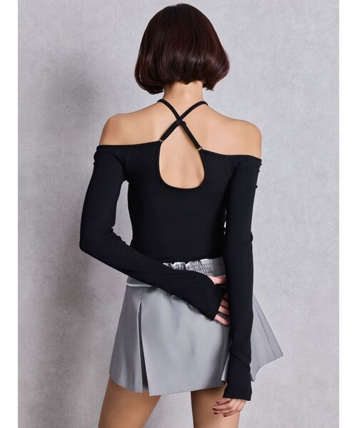 GYDA（ジェイダ）の「カップ付きホルタークロスショートロンT（Tシャツ/カットソー・レディース・ブラック/オフホワイト・FREE）」の4枚目の写真