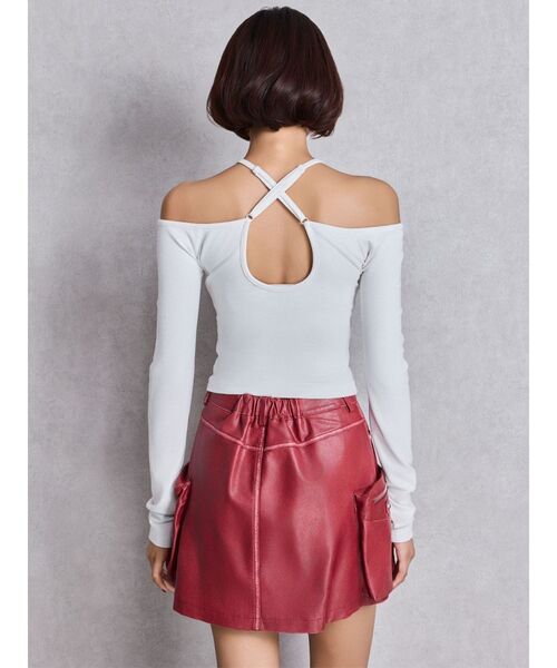 GYDA（ジェイダ）の「カップ付きホルタークロスショートロンT（Tシャツ/カットソー・レディース・ブラック/オフホワイト・FREE）」の11枚目の写真