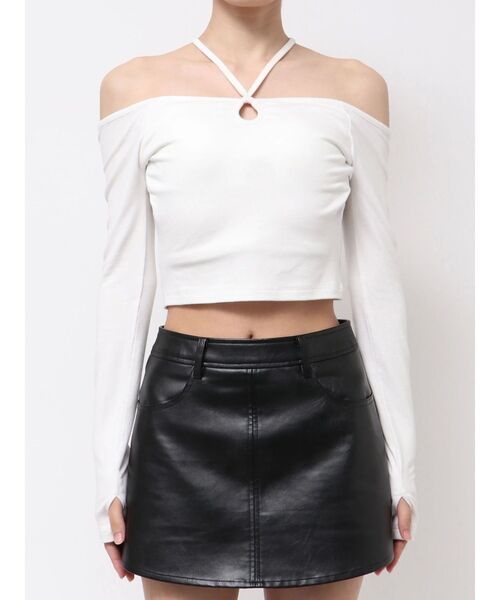 GYDA（ジェイダ）の「カップ付きホルタークロスショートロンT（Tシャツ/カットソー・レディース・ブラック/オフホワイト・FREE）」の18枚目の写真