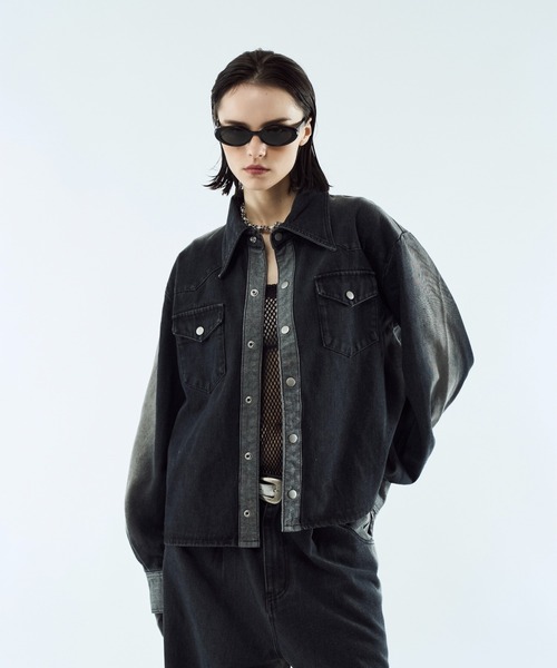 短丈コーティングデニムジャケット セール】Gradation denim shirt jacket / グラデーションデニム