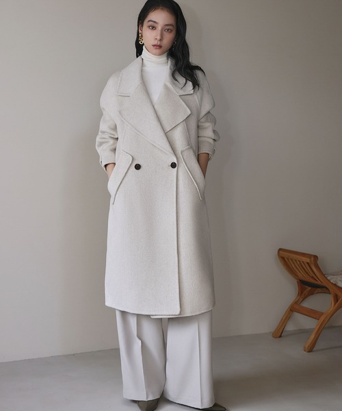 ELFRANK(エルフランク)の「【ウール70%】チェスターコート ロングコート ウールコート 冬 ロング丈(チェスターコート・レディース・チャコールグレー/グレー/ライトベージュ・FREE)」の8枚目の写真