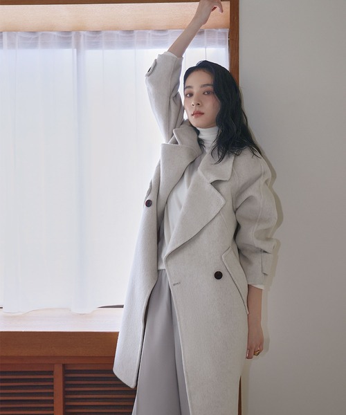 ELFRANK(エルフランク)の「【ウール70%】チェスターコート ロングコート ウールコート 冬 ロング丈(チェスターコート・レディース・チャコールグレー/グレー/ライトベージュ・FREE)」の16枚目の写真
