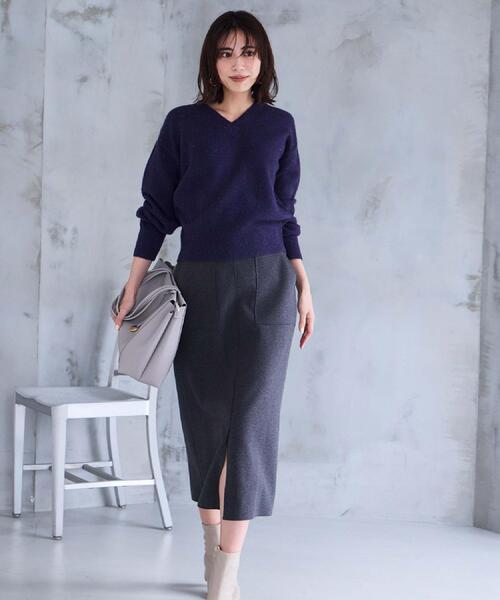 OPAQUE.CLIP（オペークドットクリップ）の「ウールライクタイトスカート【洗濯機洗い可】《8col》（スカート・レディース・グレー/チャコールグレー/ブルー系その他7/ライトベージュ/ブラック系7/ブラウン系その他5/キャメル/ボルドー・36/38/40/42）」の9枚目の写真