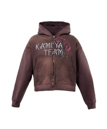 "Rose" Distressed Distressed Zip-up Short Hoodie