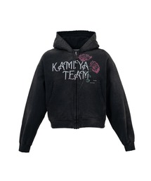 "Rose" Distressed Distressed Zip-up Short Hoodie