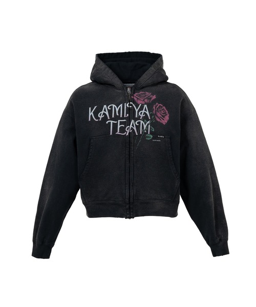 KAMIYA（カミヤ）の「"Rose" Distressed Distressed Zip-up Short Hoodie（スウェット・メンズ・ホワイト/ブラウン/ブラック・M）」の2枚目の写真