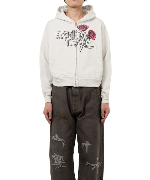 セール】'Rose' Distressed Distressed Zip-up Short Hoodie