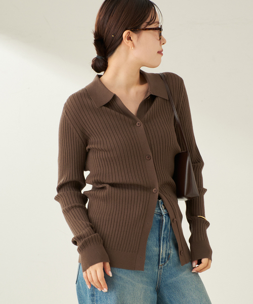 セール】Collar Wide Rib カーディガン（カーディガン/ボレロ）｜Plage