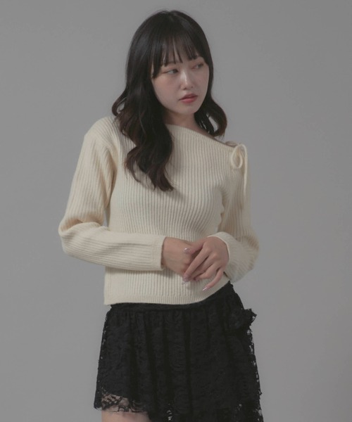 Chick(チック)の「Boatneck Design Knit/ボートネックデザインニット(ニット/セーター・レディース・ホワイト/レッド/ブラック・FREE)」の2枚目の写真