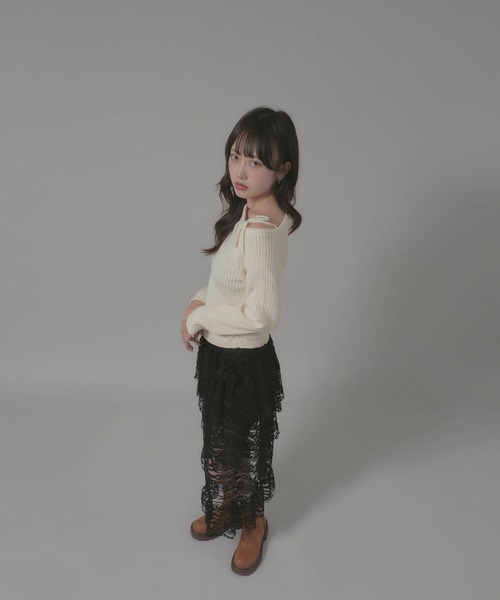 Chick(チック)の「Boatneck Design Knit/ボートネックデザインニット(ニット/セーター・レディース・ホワイト/レッド/ブラック・FREE)」の4枚目の写真