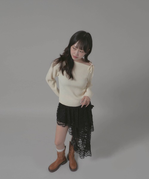 Chick(チック)の「Boatneck Design Knit/ボートネックデザインニット(ニット/セーター・レディース・ホワイト/レッド/ブラック・FREE)」の5枚目の写真