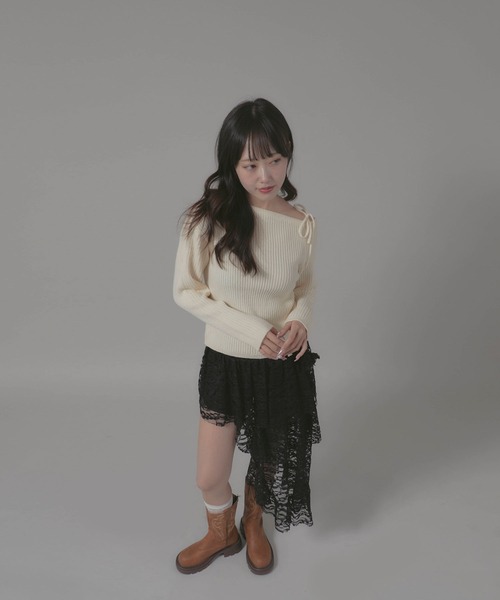 Chick(チック)の「Boatneck Design Knit/ボートネックデザインニット(ニット/セーター・レディース・ホワイト/レッド/ブラック・FREE)」の6枚目の写真