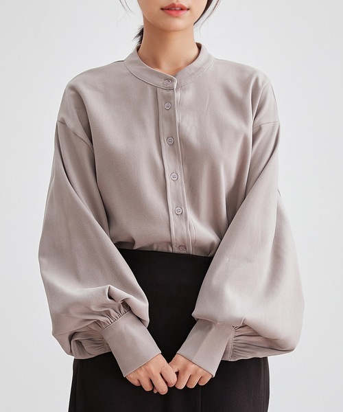 Lace Ladies(レースレディース)の「ボリューム袖 ビッグシルエット バンドカラー 長袖 ブラウス(シャツ/ブラウス・レディース・ベージュ/ホワイト/ブラック/グレー・S/FREE)」の3枚目の写真