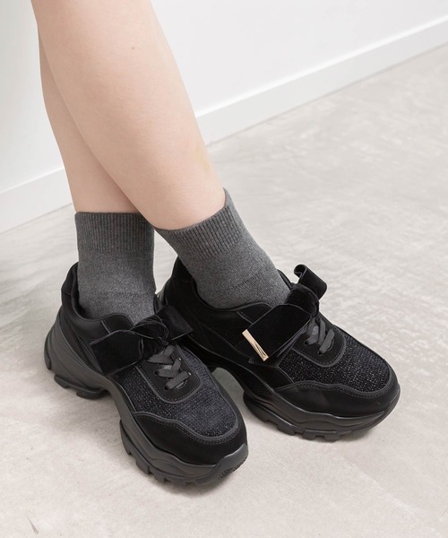 RANDA（ランダ）の「2WAY ソックスドッキングリボンスニーカー（スニーカー・レディース・グレー/ブラック・LL/L/M/S）」の2枚目の写真