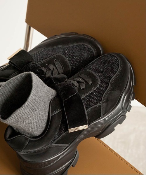 RANDA（ランダ）の「2WAY ソックスドッキングリボンスニーカー（スニーカー・レディース・グレー/ブラック・LL/L/M/S）」の4枚目の写真