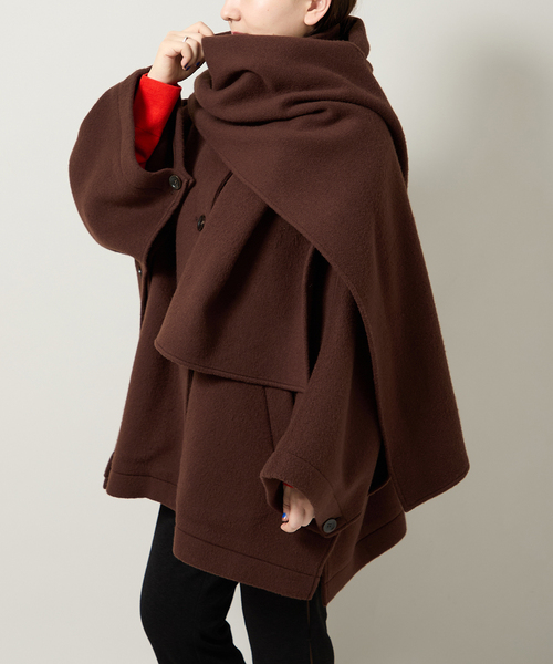 Bonum(ボナム)の「MUFFLER PONCHO コート(ポンチョ・レディース・ブラウン・FREE)」の8枚目の写真