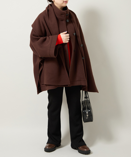 Bonum(ボナム)の「MUFFLER PONCHO コート(ポンチョ・レディース・ブラウン・FREE)」の9枚目の写真