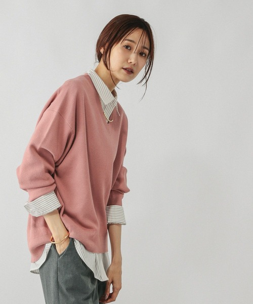GLOBAL WORK（グローバルワーク）の「スウェットライクVネックプルオーバー/571342（スウェット・レディース・グレイッシュベージュ/グレー/スモークピンク/ブラック/ブラウン/ボルドー/ラベンダー・LARGE/MEDIUM/SMALL）」の8枚目の写真