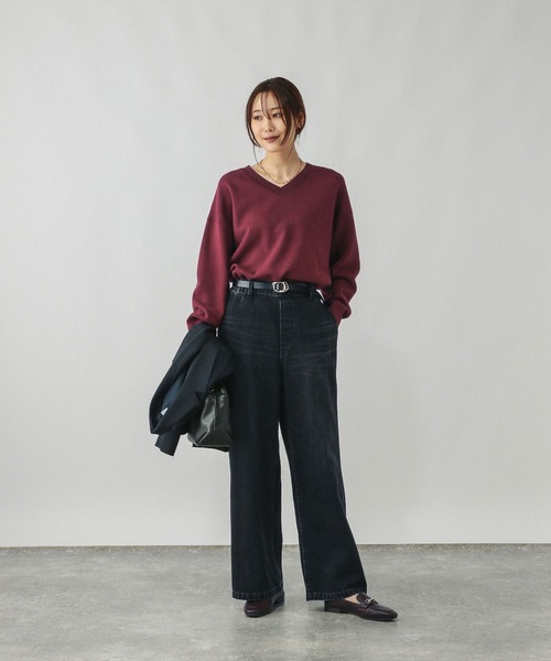 GLOBAL WORK（グローバルワーク）の「スウェットライクVネックプルオーバー/571342（スウェット・レディース・グレイッシュベージュ/グレー/スモークピンク/ブラック/ブラウン/ボルドー/ラベンダー・LARGE/MEDIUM/SMALL）」の9枚目の写真