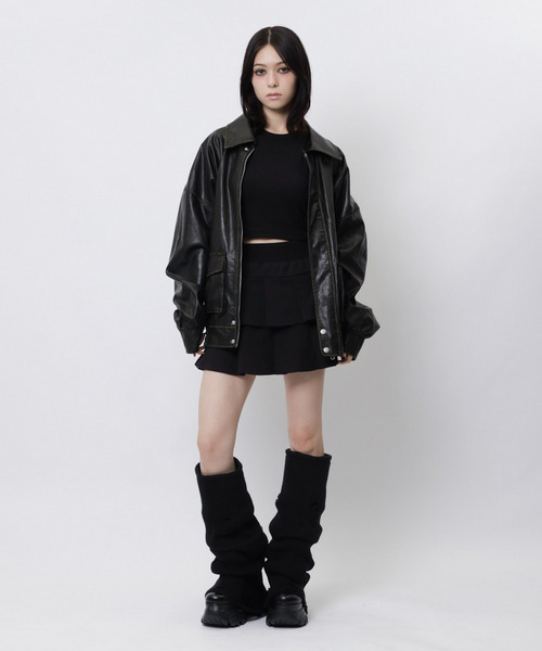 SPIRALGIRL（スパイラルガール）の「ヴィンテージ風レザーブルゾン（ブルゾン・レディース・ブラック・FREE）」の10枚目の写真