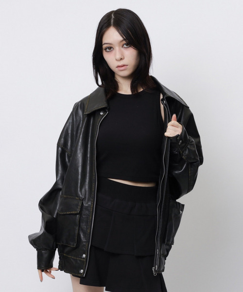 SPIRALGIRL（スパイラルガール）の「ヴィンテージ風レザーブルゾン（ブルゾン・レディース・ブラック・FREE）」の11枚目の写真