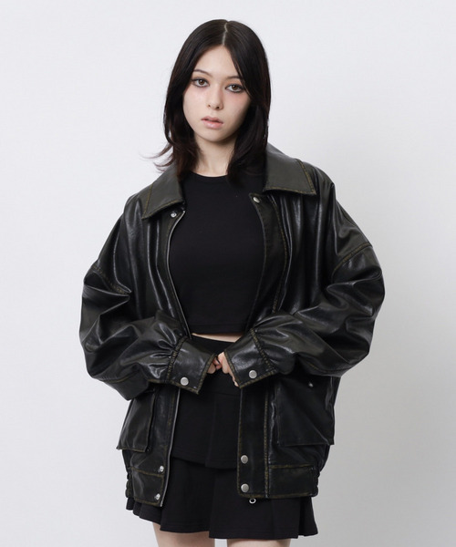 SPIRALGIRL（スパイラルガール）の「ヴィンテージ風レザーブルゾン（ブルゾン・レディース・ブラック・FREE）」の12枚目の写真