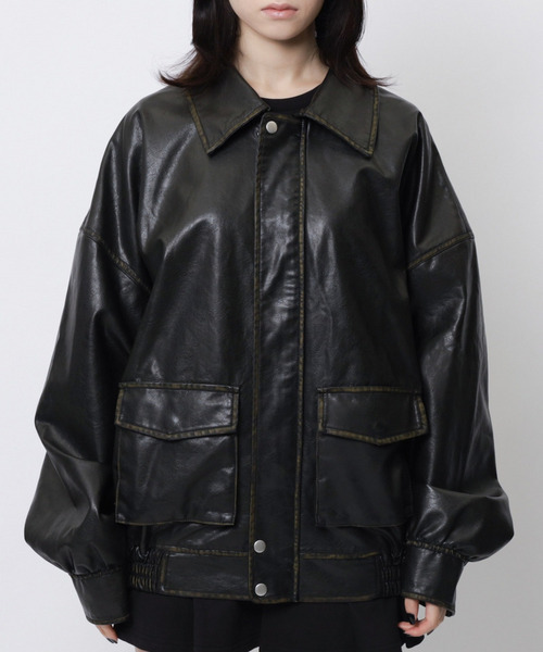 SPIRALGIRL（スパイラルガール）の「ヴィンテージ風レザーブルゾン（ブルゾン・レディース・ブラック・FREE）」の13枚目の写真
