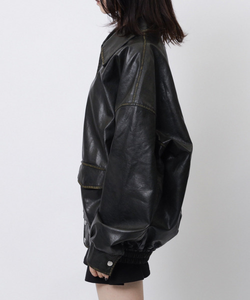 SPIRALGIRL（スパイラルガール）の「ヴィンテージ風レザーブルゾン（ブルゾン・レディース・ブラック・FREE）」の14枚目の写真
