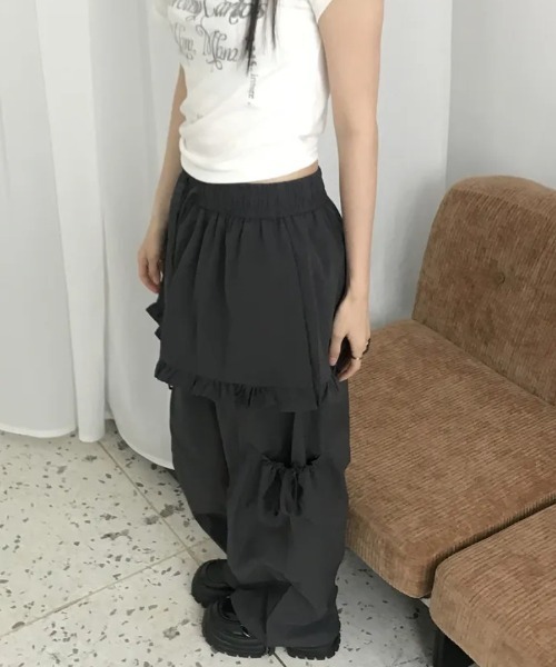 FREE STYLISTS(フリー スタイリスト)の「YUGA_YGMC Drawstring easy pants with faux skirt(その他パンツ・レディース・グレー/ホワイト/ブラック・FREE)」の8枚目の写真