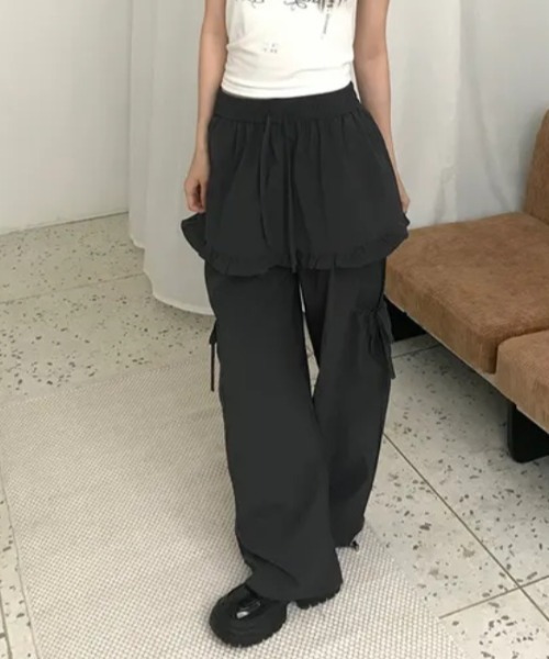 FREE STYLISTS(フリー スタイリスト)の「YUGA_YGMC Drawstring easy pants with faux skirt(その他パンツ・レディース・グレー/ホワイト/ブラック・FREE)」の7枚目の写真