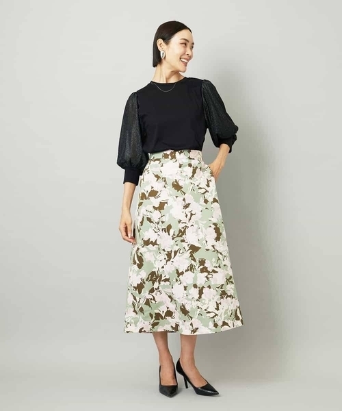 MICHEL KLEIN(ミッシェル・クラン)の「アンティークローズプリントスカート(スカート・レディース・カーキ/ブルー・38)」の17枚目の写真