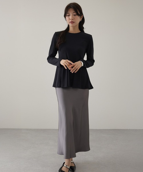Lace Ladies(レースレディース)の「ランダム リブ ペプラム 長袖 カットソー(Tシャツ/カットソー・レディース・チャコールグレー・S/FREE)」の2枚目の写真