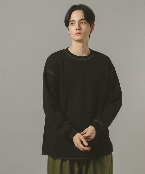 RAGEBLUE(レイジブルー)の「WAFFLE STITCH LONG SLEEVE CUTSEW / ワッフルステッチロンT(Tシャツ/カットソー・メンズ・ブラック/オフホワイト・FREE)」の17枚目の写真