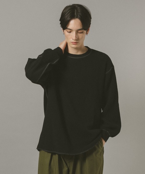 RAGEBLUE(レイジブルー)の「WAFFLE STITCH LONG SLEEVE CUTSEW / ワッフルステッチロンT(Tシャツ/カットソー・メンズ・ブラック/オフホワイト・FREE)」の18枚目の写真
