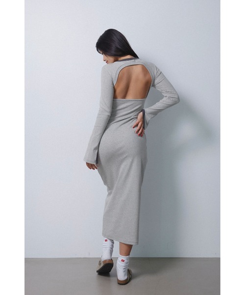 セール】Striped Long Sleeve Dress /カップ付きストライプロング