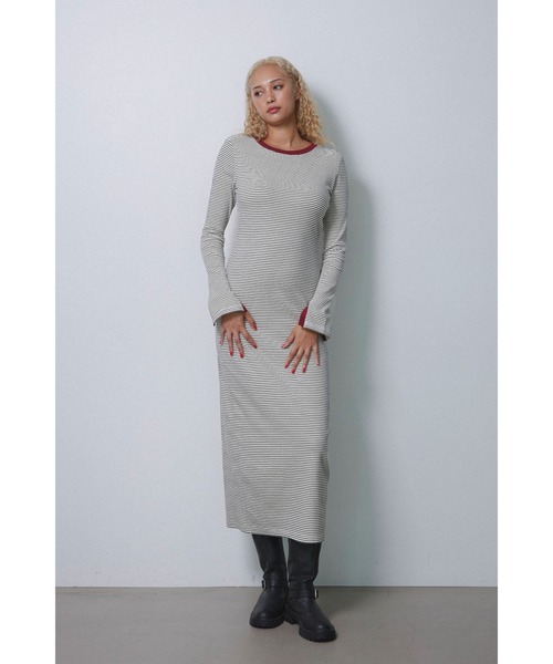 ALEXIA STAM（アリシアスタン）の「Striped Long Sleeve Dress /カップ付きストライプロングドレス（ワンピース・レディース・ホワイト/グレー/ブラック・M/S）」の4枚目の写真