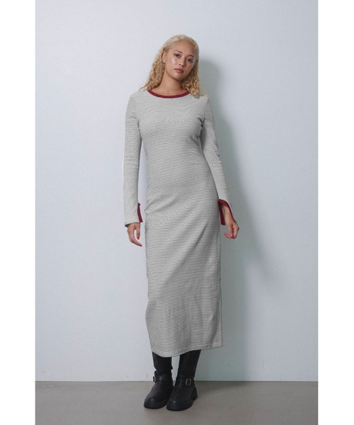 ALEXIA STAM（アリシアスタン）の「Striped Long Sleeve Dress /カップ付きストライプロングドレス（ワンピース・レディース・ホワイト/グレー/ブラック・M/S）」の5枚目の写真