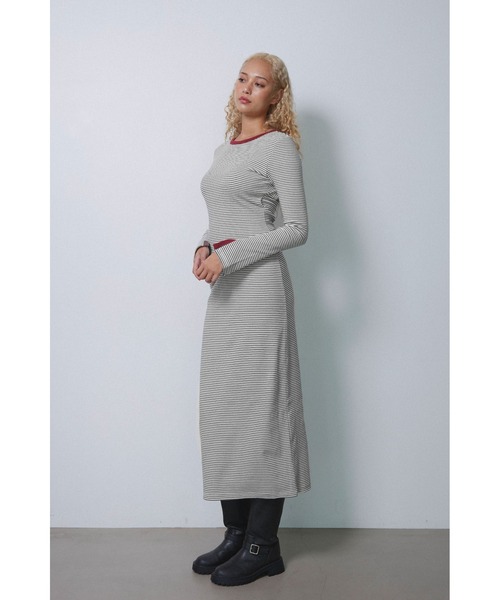 ALEXIA STAM（アリシアスタン）の「Striped Long Sleeve Dress /カップ付きストライプロングドレス（ワンピース・レディース・ホワイト/グレー/ブラック・M/S）」の6枚目の写真