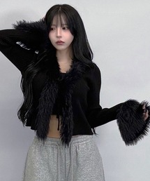 FOLLOWIN（フォロウィン）の「ファーデザインリブカーディガン（カーディガン/ボレロ）」