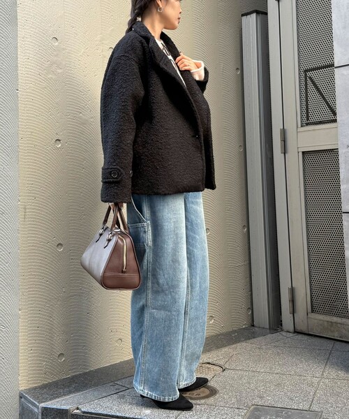 fredy emue（フレディエミュ）の「ループシャギースタンドカラーコート（その他アウター・レディース・ベージュ系その他/ブラック/オフホワイト・38）」の21枚目の写真