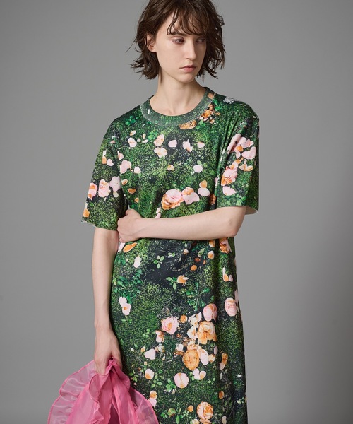 NON TOKYO（ノントーキョー）の「PRINT RIB HALF SLEEVE ONE-PIECE（ワンピース・レディース・ブラック×グレー/グリーン系/マルチ・2/1）」の3枚目の写真