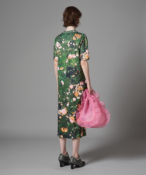 NON TOKYO（ノントーキョー）の「PRINT RIB HALF SLEEVE ONE-PIECE（ワンピース・レディース・ブラック×グレー/グリーン系/マルチ・2/1）」の10枚目の写真