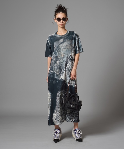 NON TOKYO（ノントーキョー）の「PRINT RIB HALF SLEEVE ONE-PIECE（ワンピース・レディース・ブラック×グレー/グリーン系/マルチ・2/1）」の12枚目の写真